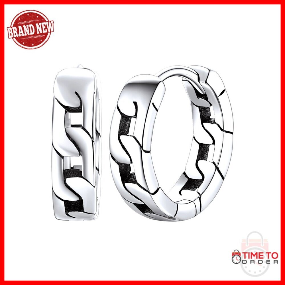 925 Sterling Silver Hoop Earrings For Men, Hypoallergenic, 10mm